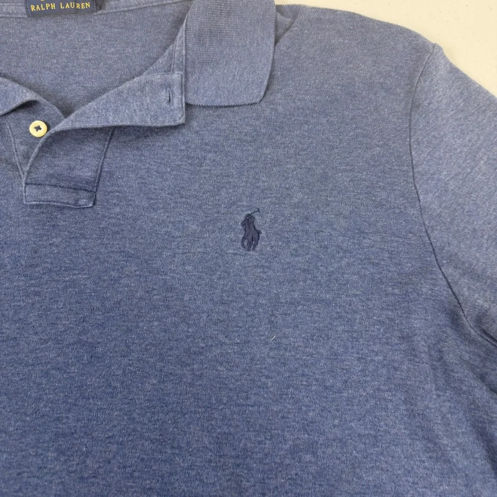 Polo Ralph Lauren Mens XL Long Sleeve Polo Shirt Heather Blue Cotton Jersey Logo